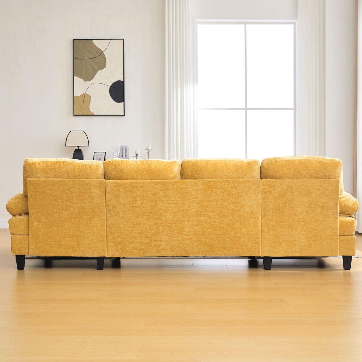 U-Shaped Sectional Sofa 103.5" Fabric Couch With Dual Chaise Lounges, Storage Pockets, Armrest Pillows