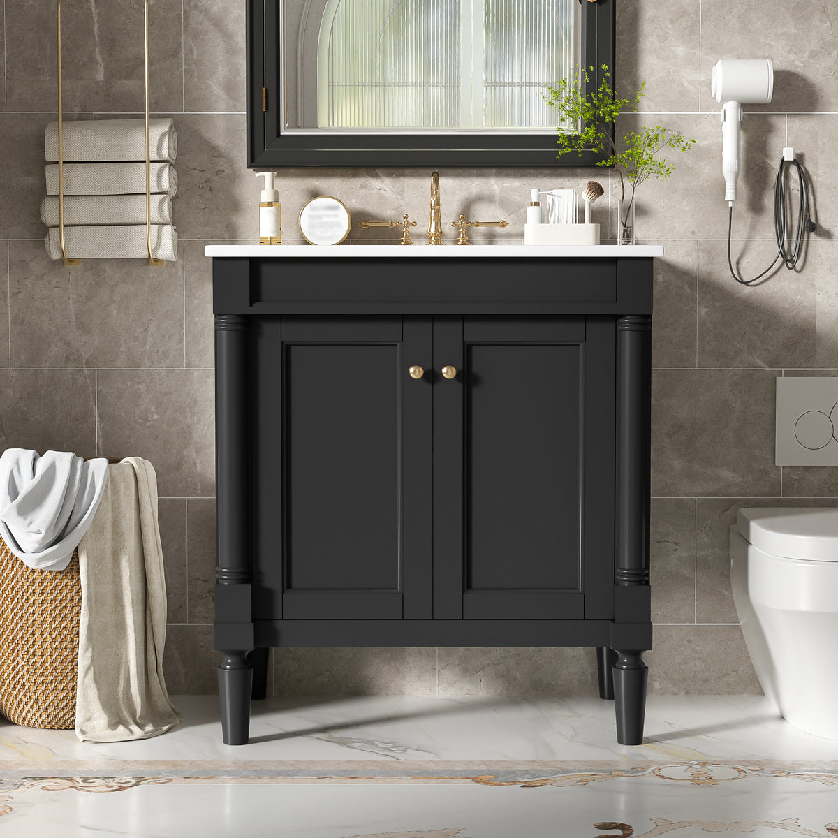 30" Luxurious Bathroom Vanity Cabinet with Ceramic Sink Basin