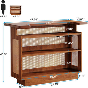 47.24 Inches Farmhouse Rattan Bar Unit