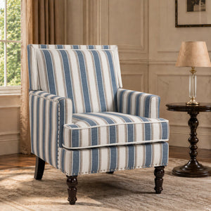 Upholstered Accent Chair, Vintage Armchair with Striped Upholstery