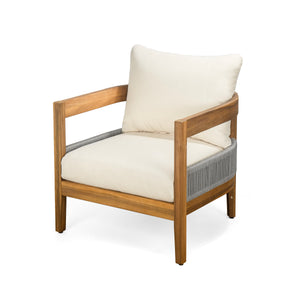 Porto Outdoor Club Chair and Concrete Travertine Side Table, Teak+Beige