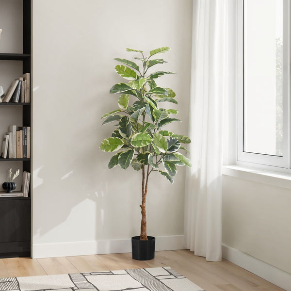 52" Tall, Artificial Plant, Rubber Tree, Indoor, Fake, Floor, Greenery, Potted, Real Touch, Decorative - Green / Black - Best Buy Furniture