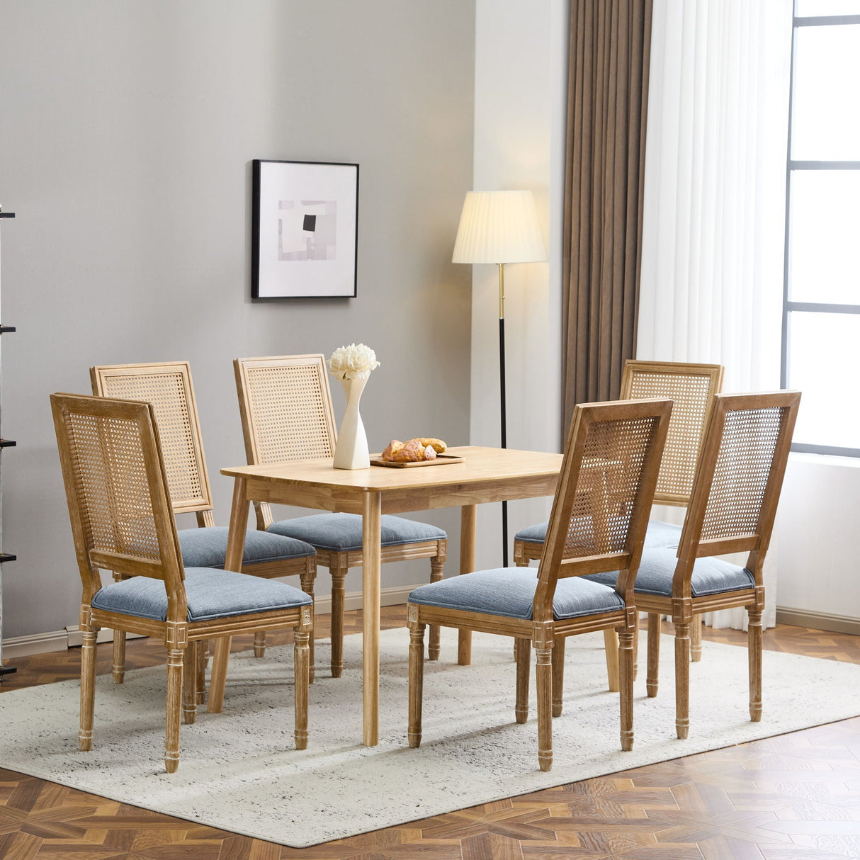 French Country Dining Chair With Rectangular Cane Backrest And Smooth Upholstered Seating - Best Buy Furniture