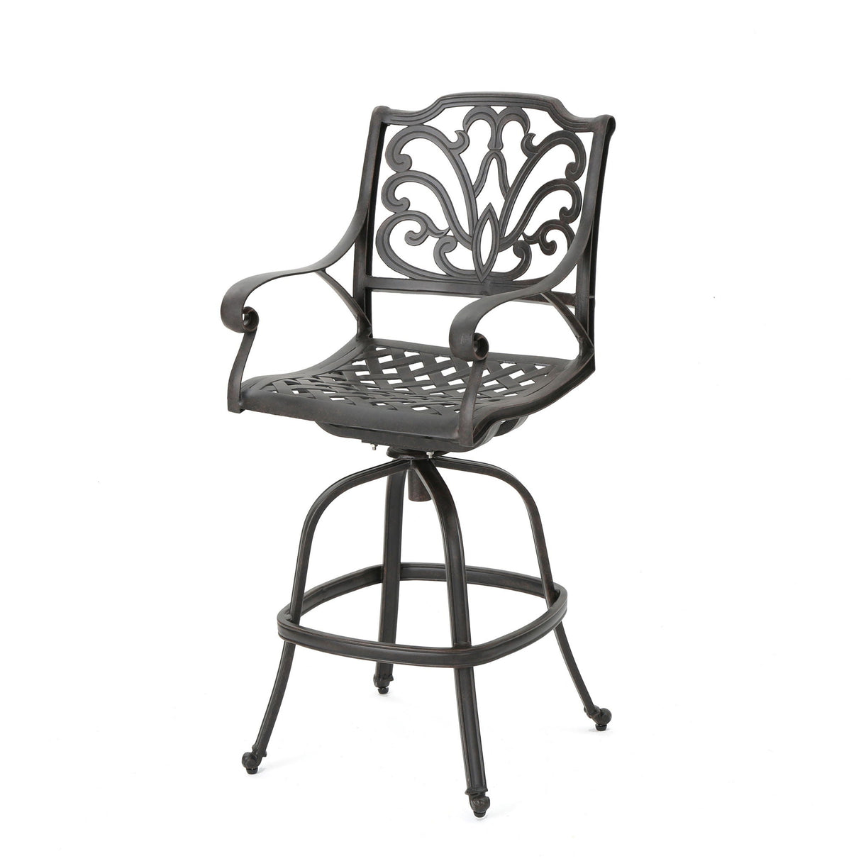 Outdoor Cast Aluminum Swivel Bar Stool With Scrolled Arms - Bronze - Best Buy Furniture