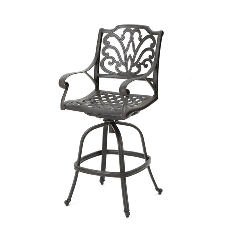 Outdoor Cast Aluminum Swivel Bar Stool With Scrolled Arms - Bronze - Best Buy Furniture