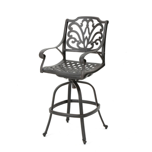 Outdoor Cast Aluminum Swivel Bar Stool With Scrolled Arms - Bronze - Best Buy Furniture