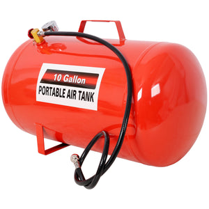 Portable 10 Gallon Air Tank with Pressure Gauge and 43" Hose - Metal
