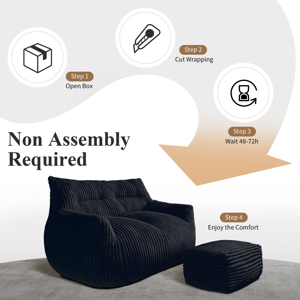 Double Sofa with Footrest Cloud-Love Oversized 2-Seater Fluffy Bean Bag Chair