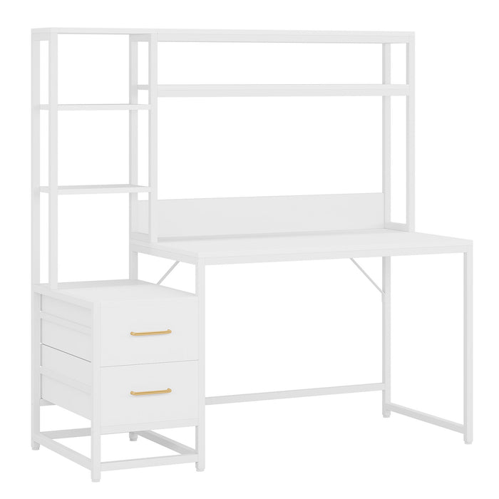 Computer Desk With Hutch, 2 Drawers & Open Shelves - Dark Gray or White