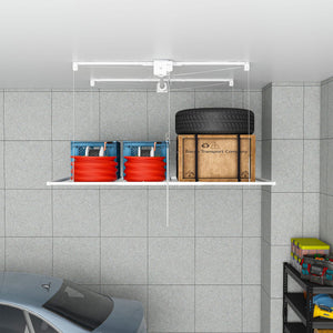 Overhead Garage Storage Rack 3 X 6 Ft For High Ceilings, With Safety Lock - White