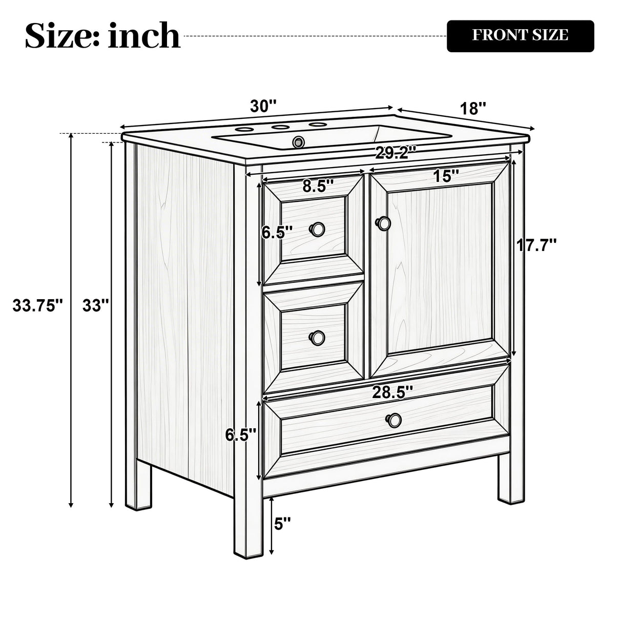 Modern Bathroom Vanity With Sink, Soft Close Drawers & Door, Storage Rack