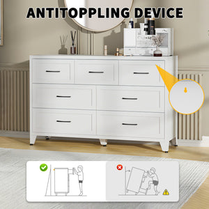 7-Drawer Dresser, Wide Low-Profile Storage Cabinet with Steel Construction
