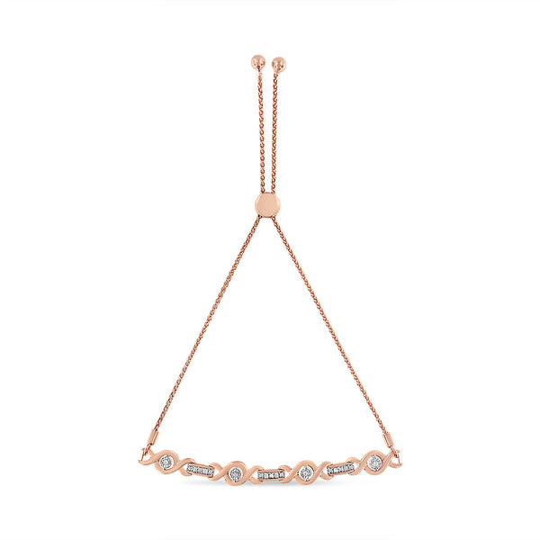 14K Yellow Gold Plated .925 Sterling Silver Channel Set Diamond Accent Twist 4â€-10â€ Adjustable Bolo Bracelet (I-J Color, I3 Clarity)