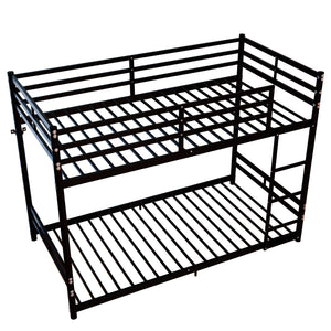 Bunk Bed with Ladder and High Guardrail Metal Bunk Bed, Storage Space, Noise Free, Twin Over Twin Size