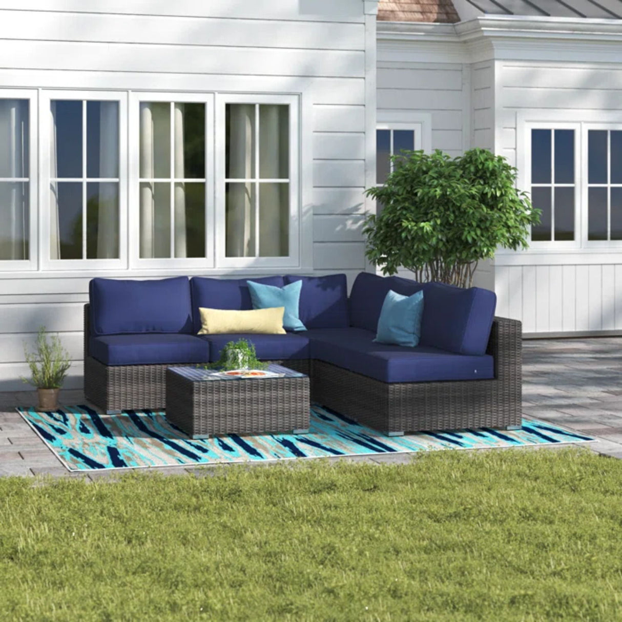 Seating Set With Cushions Handcrafted Wicker Design