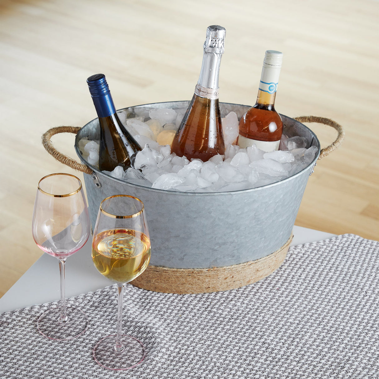 Jute Rope Wrapped Galvanized Tub Ice Bucket