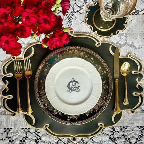 Celestia Black Oval Faux Leather Placemats Set