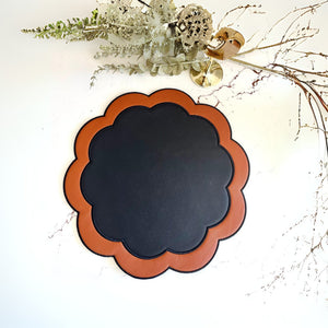 Serenity Black Orange Scalloped Faux Leather Placemat