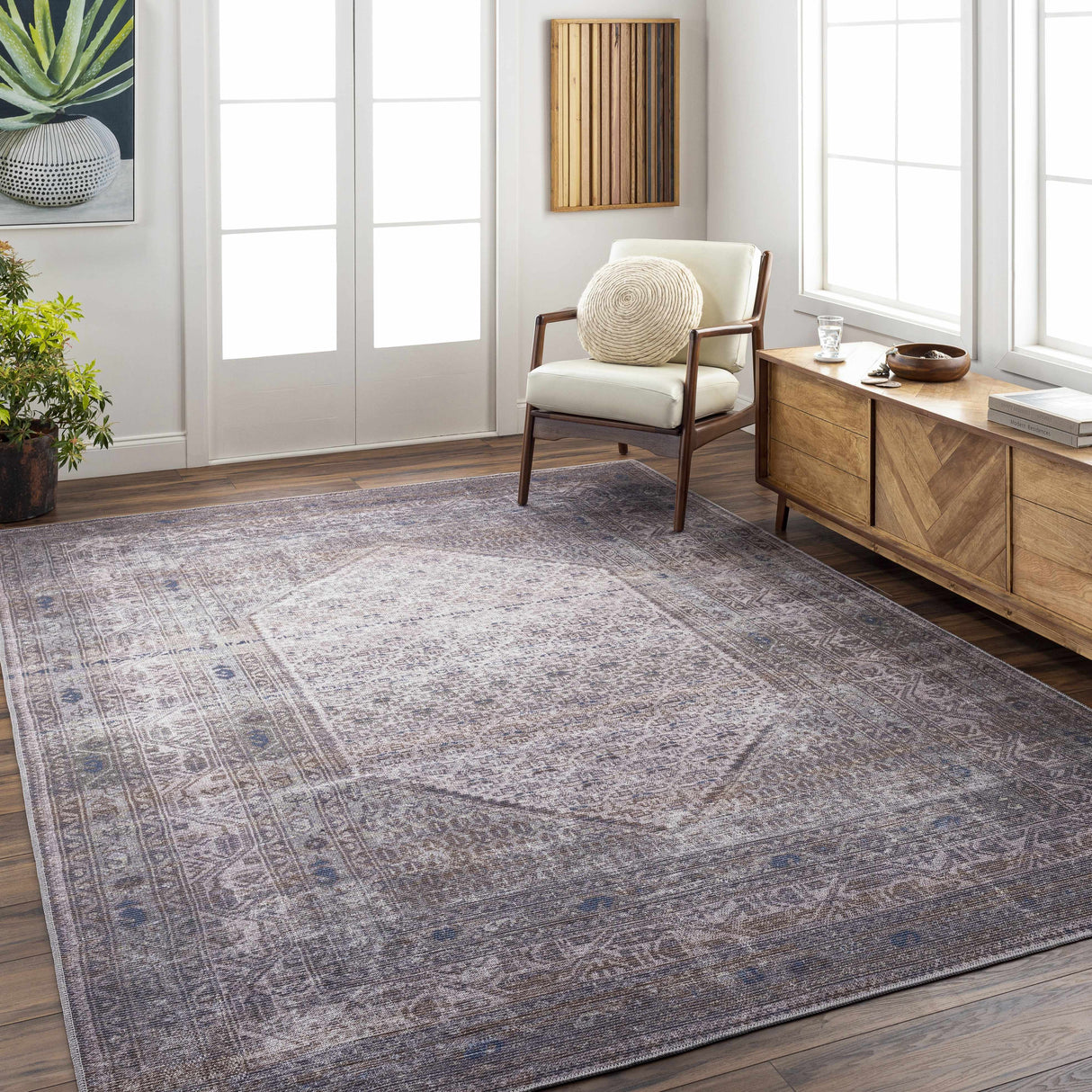 Brown Ballinasloe Vintage Washable Area Rug - Clearance