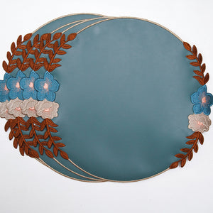 Jasmine Blue Round Faux Leather Placemat