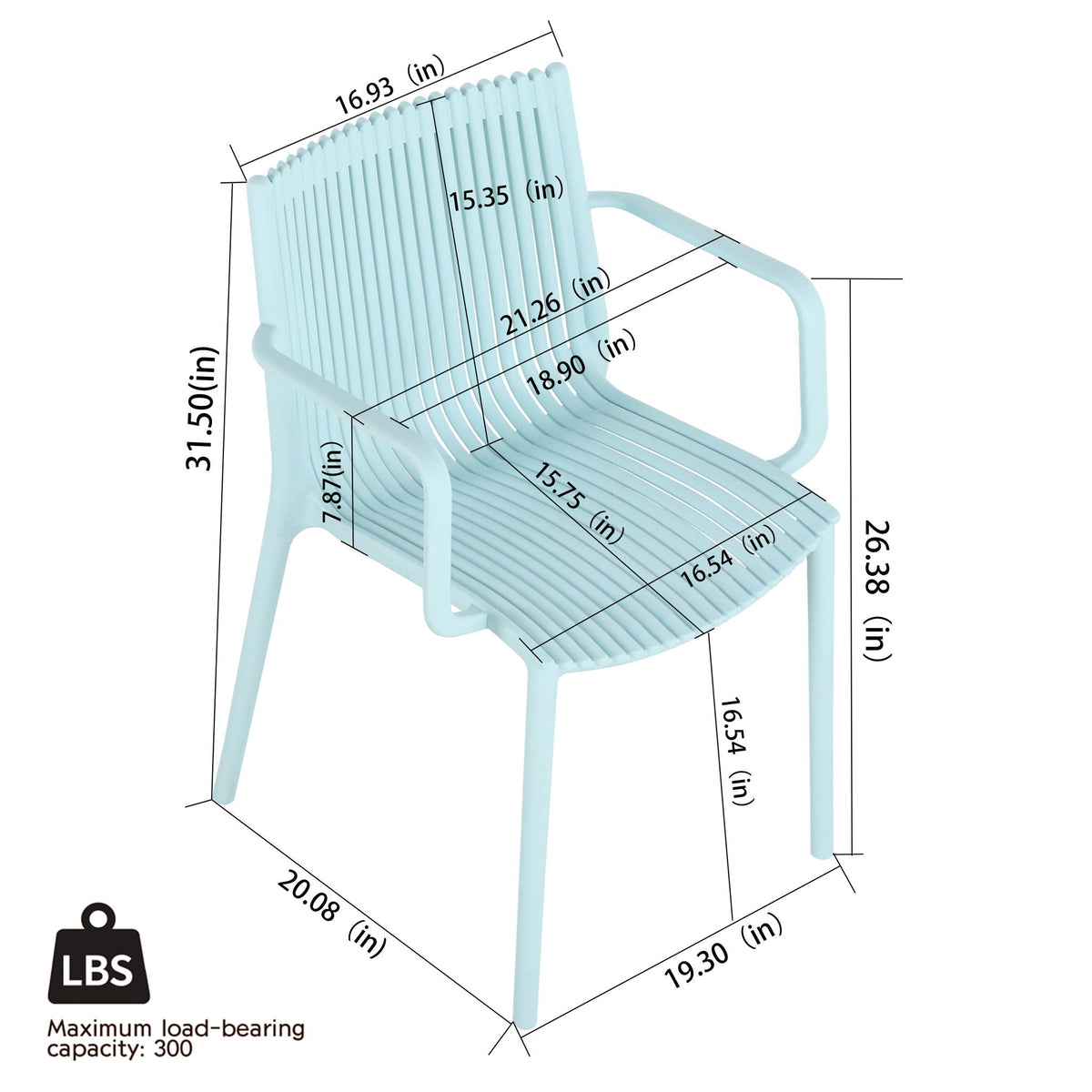 Blue Vanilla 4 Modern Stackable Plastic Armchair Matched With Folding Square Table - view 3