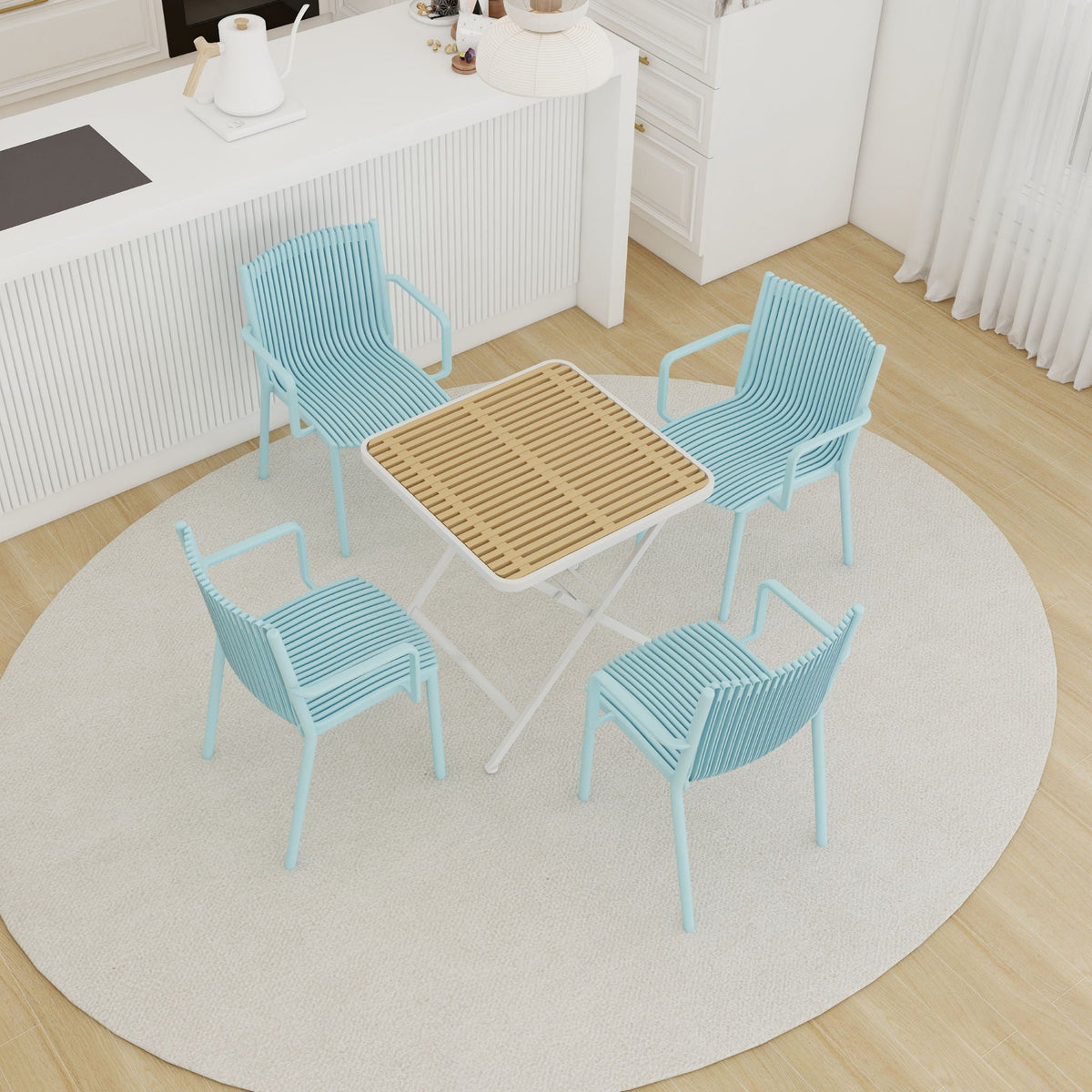 Blue Vanilla 4 Modern Stackable Plastic Armchair Matched With Folding Square Table - view 4