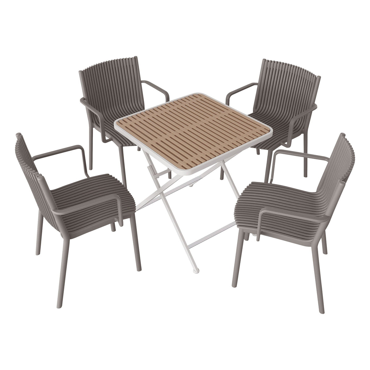 Blue Vanilla 4 Modern Stackable Plastic Armchair Matched With Folding Square Table in Dark Gray