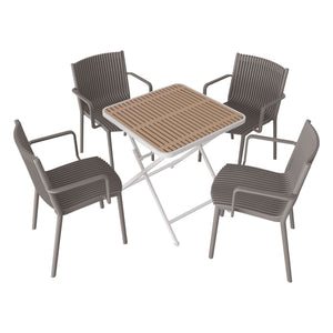 Blue Vanilla 4 Modern Stackable Plastic Armchair Matched With Folding Square Table in Dark Gray