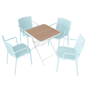 Blue Vanilla 4 Modern Stackable Plastic Armchair Matched With Folding Square Table in Light Blue