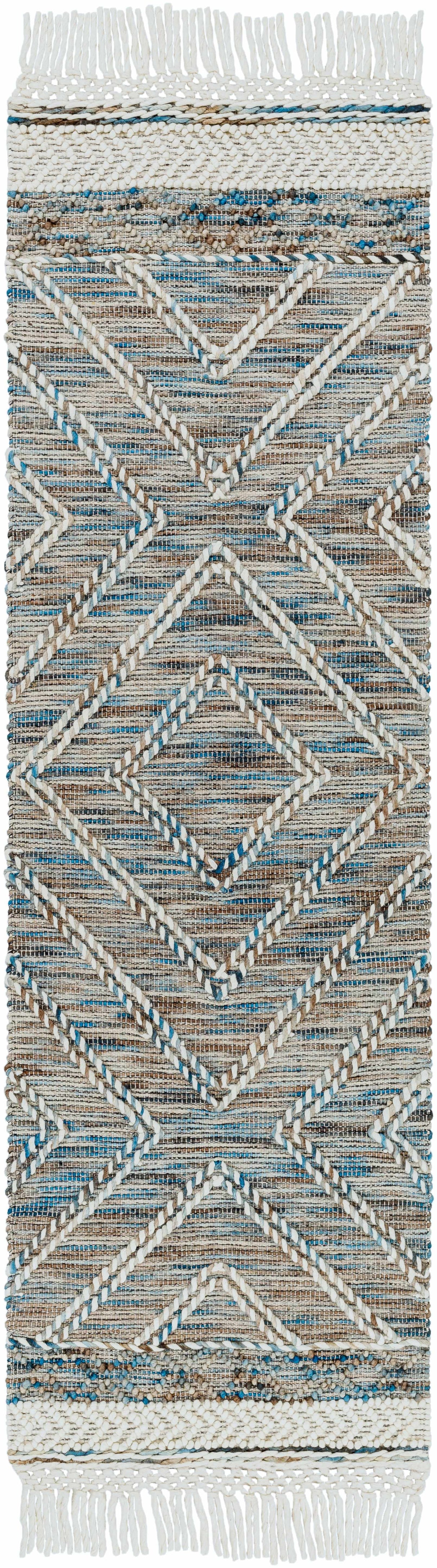 Blue Bogwalk Wool Blend Braided Tassel  Area Rug - Clearance
