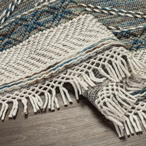 Blue Bogwalk Wool Blend Braided Tassel  Area Rug - Clearance