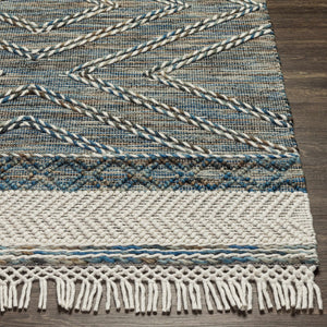 Blue Bogwalk Wool Blend Braided Tassel  Area Rug - Clearance