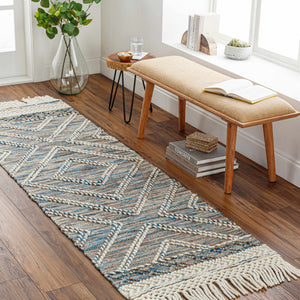 Blue Bogwalk Wool Blend Braided Tassel  Area Rug - Clearance