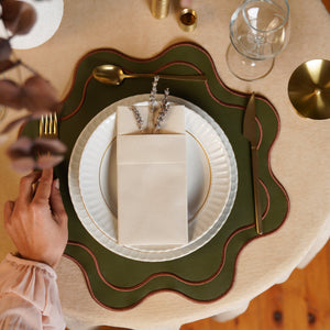 Haven Dark Green Brown Trim Faux Leather Placemat