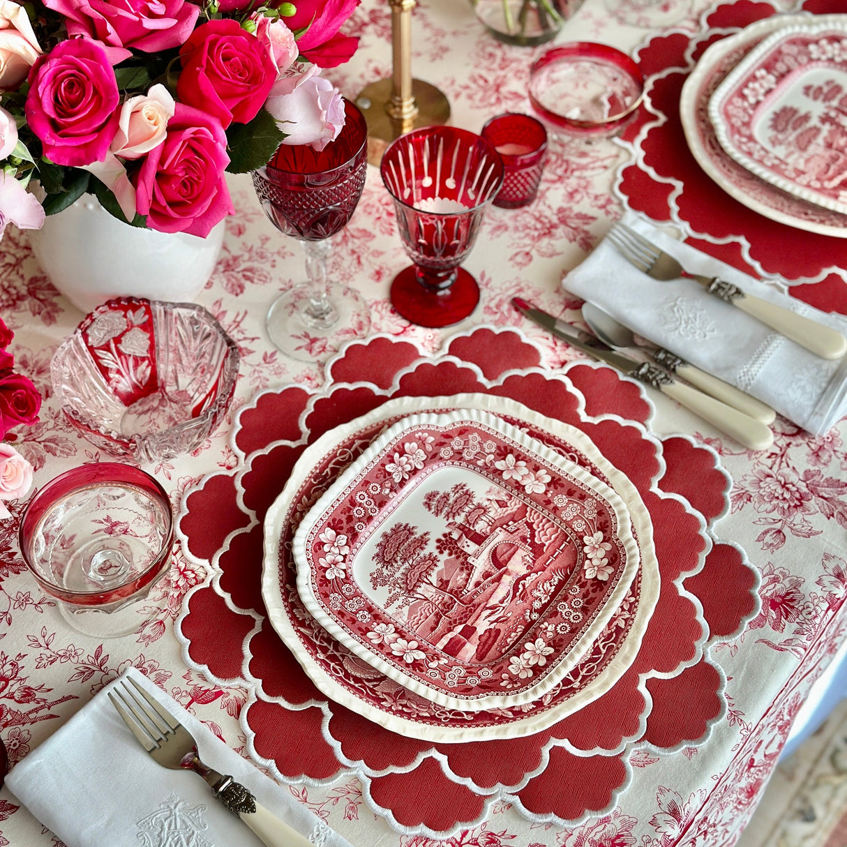 Timeless Red Scalloped Faux Leather Placemats
