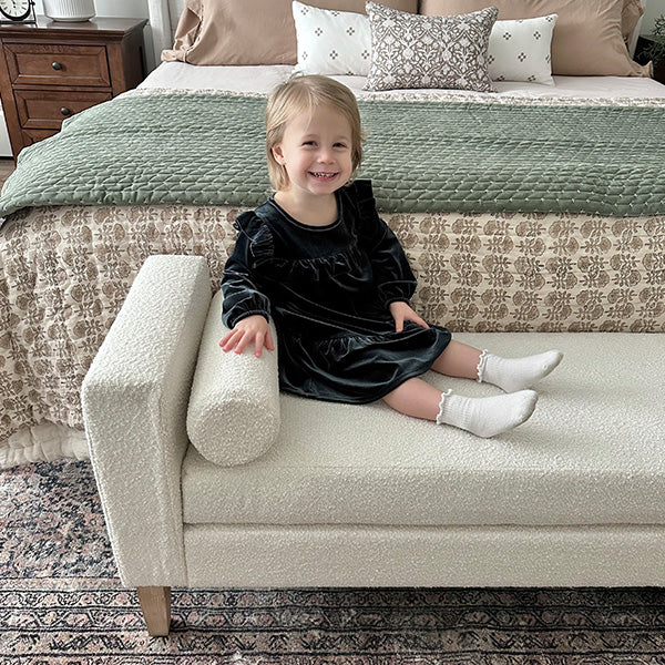 56 Inch Modern Boucle Accent Bench with Round Pillows