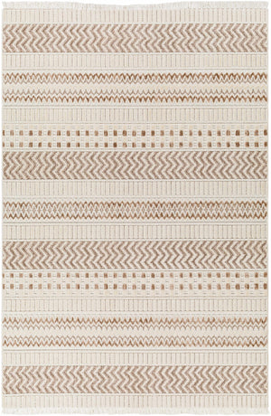 Boutique Rugs Eiko Beige Textured Saxony Rug with Fringes