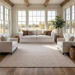 Kazuma Cream Checkered Washable Area Rug