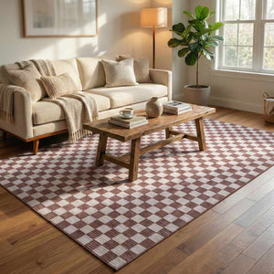 Kaysar Brown Checkered Washable Area Rug