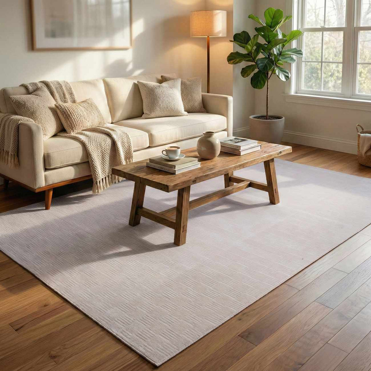 Kazuma Cream Checkered Washable Area Rug