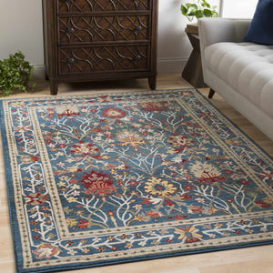 Neola Navy Blue Damask Area Rug