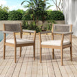 Braided Acacia Wood Outdoor Dining Chairs with Cushions - view 2