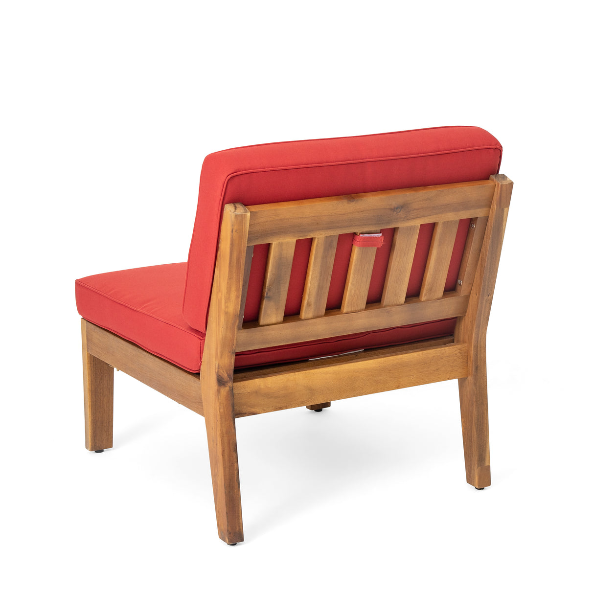 Grenada 5 Seater Acacia Wood Sectional Armless Sofa Set, Teak + Red