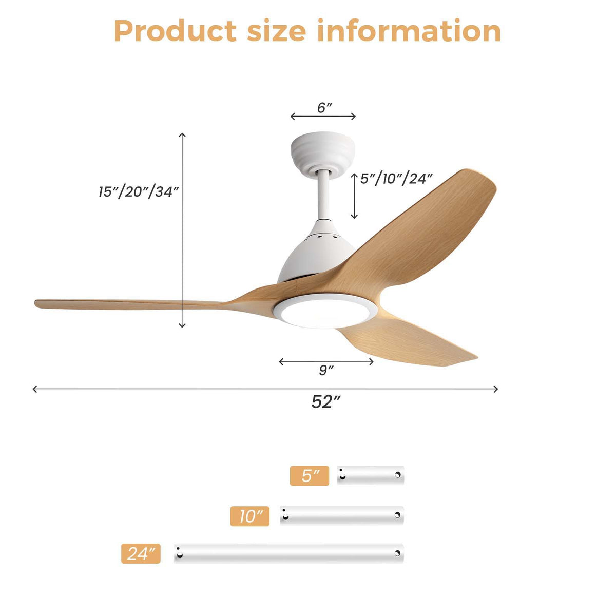 Bredoom 52" Ceiling Fan with Remote Control and LED Light