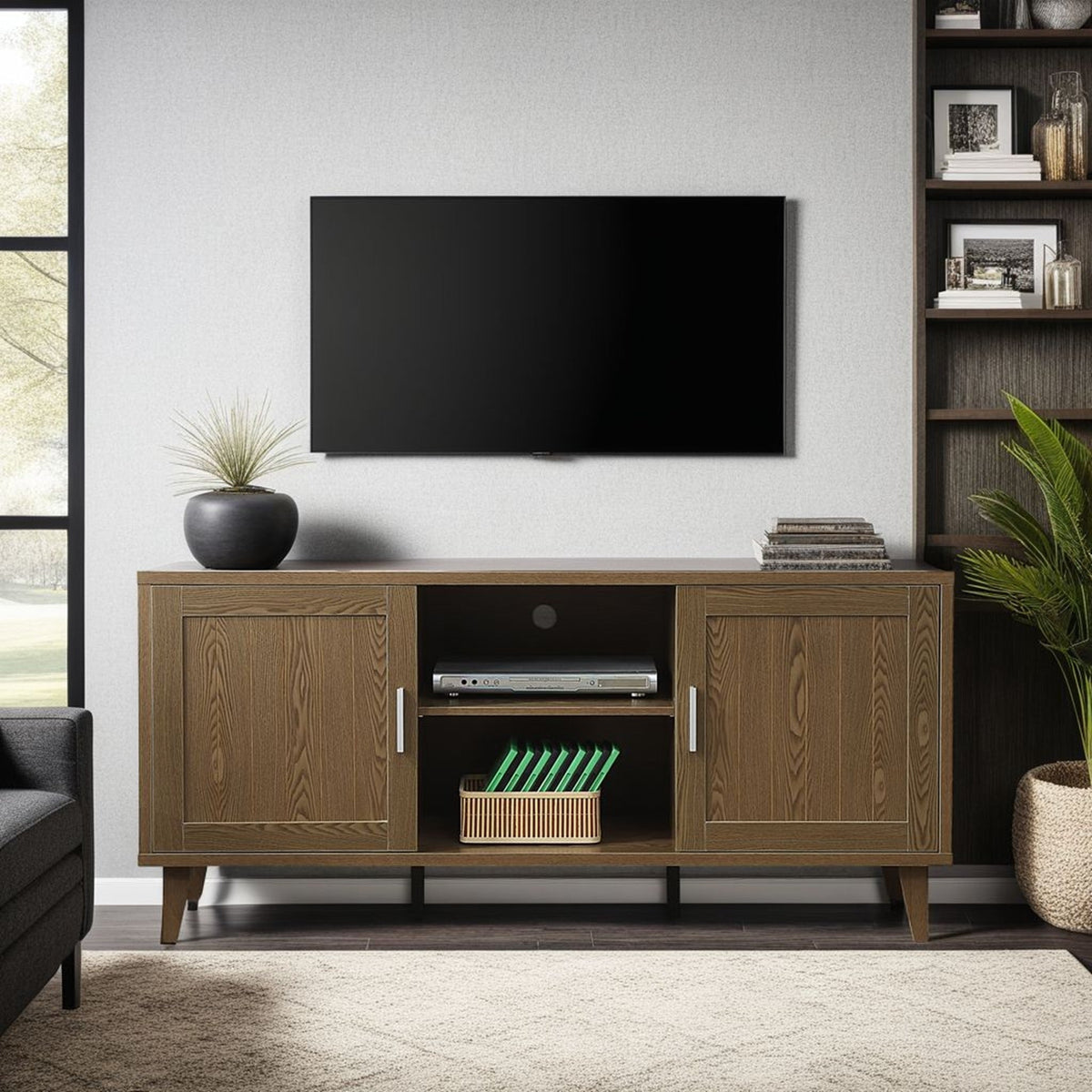 Bridgevine Home Modern 60 Inch TV Stand with Storage & Cable Management