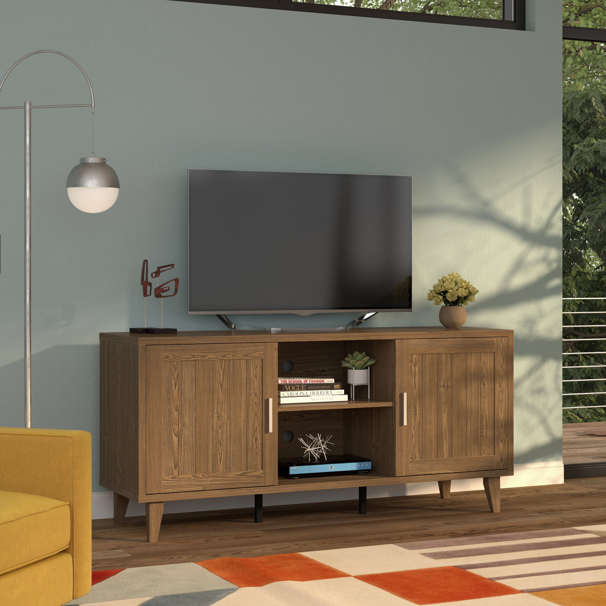 Bridgevine Home Modern 60 Inch TV Stand with Storage & Cable Management - view 2