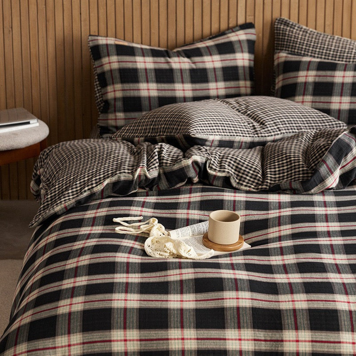British Vintage Plaid Bedding Set / Brown