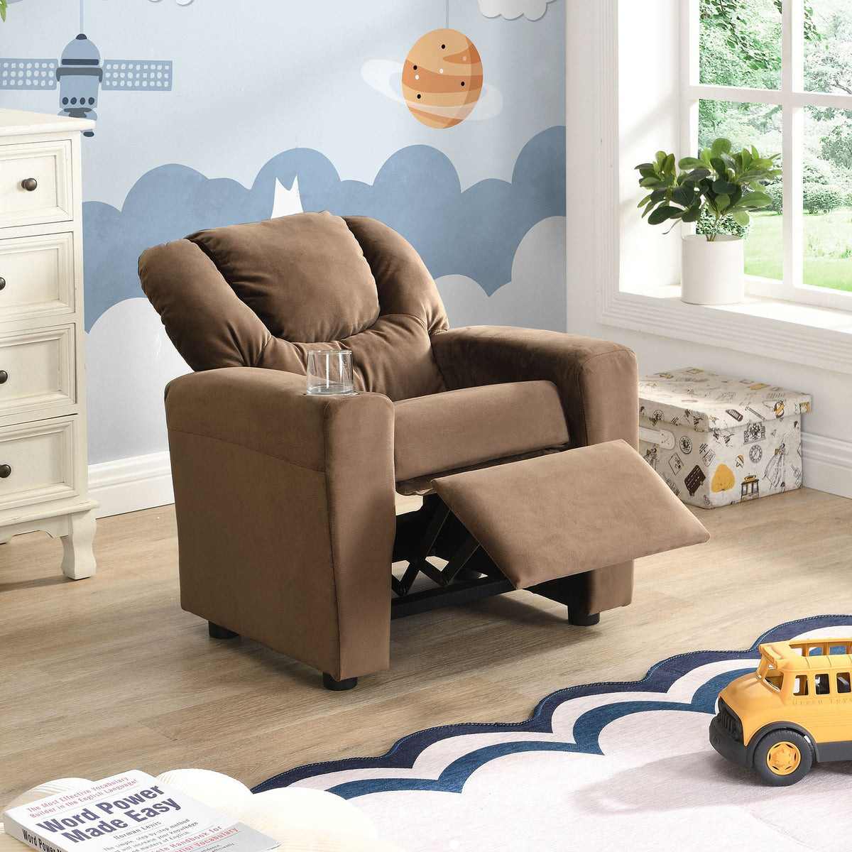 Brown Kids Recliner Chair with Cup Holder - view 3