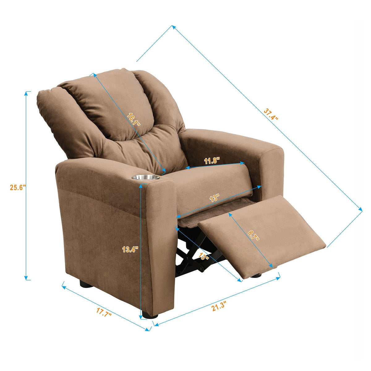 Brown Kids Recliner Chair with Cup Holder - view 4