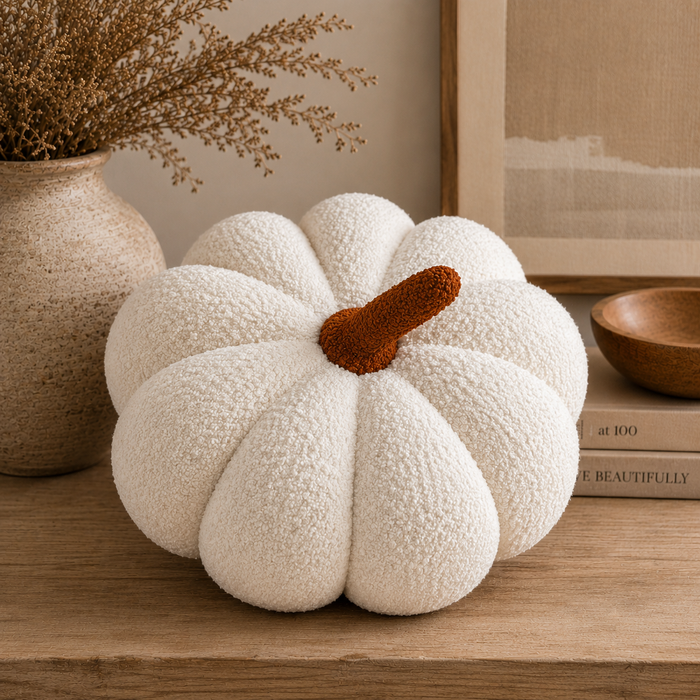 Busa Designs 11” Jumbo Sherpa Ivory Pumpkin Pillow